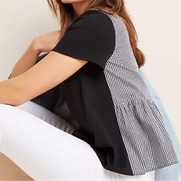 Anthropologie Eri & Ali Gingham-Peplum Back Short Sleeve Top - Picture 3 of 6